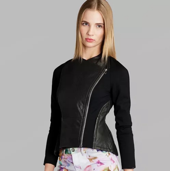 Ted Baker Melaa Leather Panel Moto Biker Jacket, Ted Size 2 - Picture 5 of 10